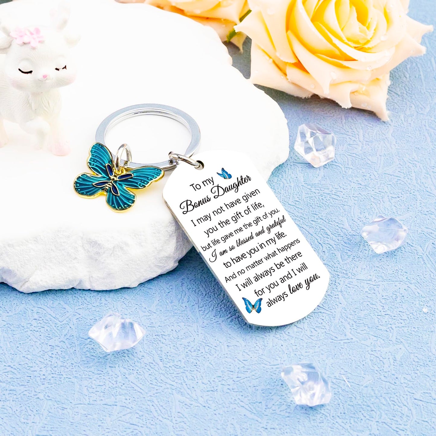Bonus Daughter Gifts Stepdaughters Gift from Stepmom Daughter in Law Birthday Gifts from Mother in Law To My Bonus Daughters Keychain Daughters Birthday Graduation Christmas Stocking Stuffers