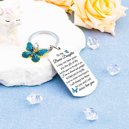Bonus Daughter Gifts Stepdaughters Gift from Stepmom Daughter in Law Birthday Gifts from Mother in Law To My Bonus Daughters Keychain Daughters Birthday Graduation Christmas Stocking Stuffers