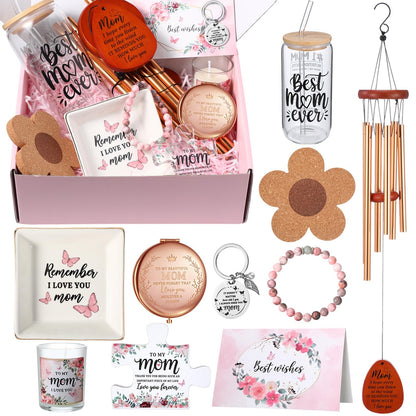 Blosssound Gifts for Mom from Daughter Son Aunt Birthday Gift Box from Niece Nephew Mama Auntie Present Basket Ideas Coffee Glass Cup Mothers Auntie Birthday Presents Basket Set of 11(For Mom)