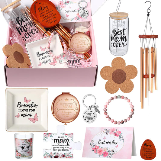 Blosssound Gifts for Mom from Daughter Son Aunt Birthday Gift Box from Niece Nephew Mama Auntie Present Basket Ideas Coffee Glass Cup Mothers Auntie Birthday Presents Basket Set of 11(For Mom)