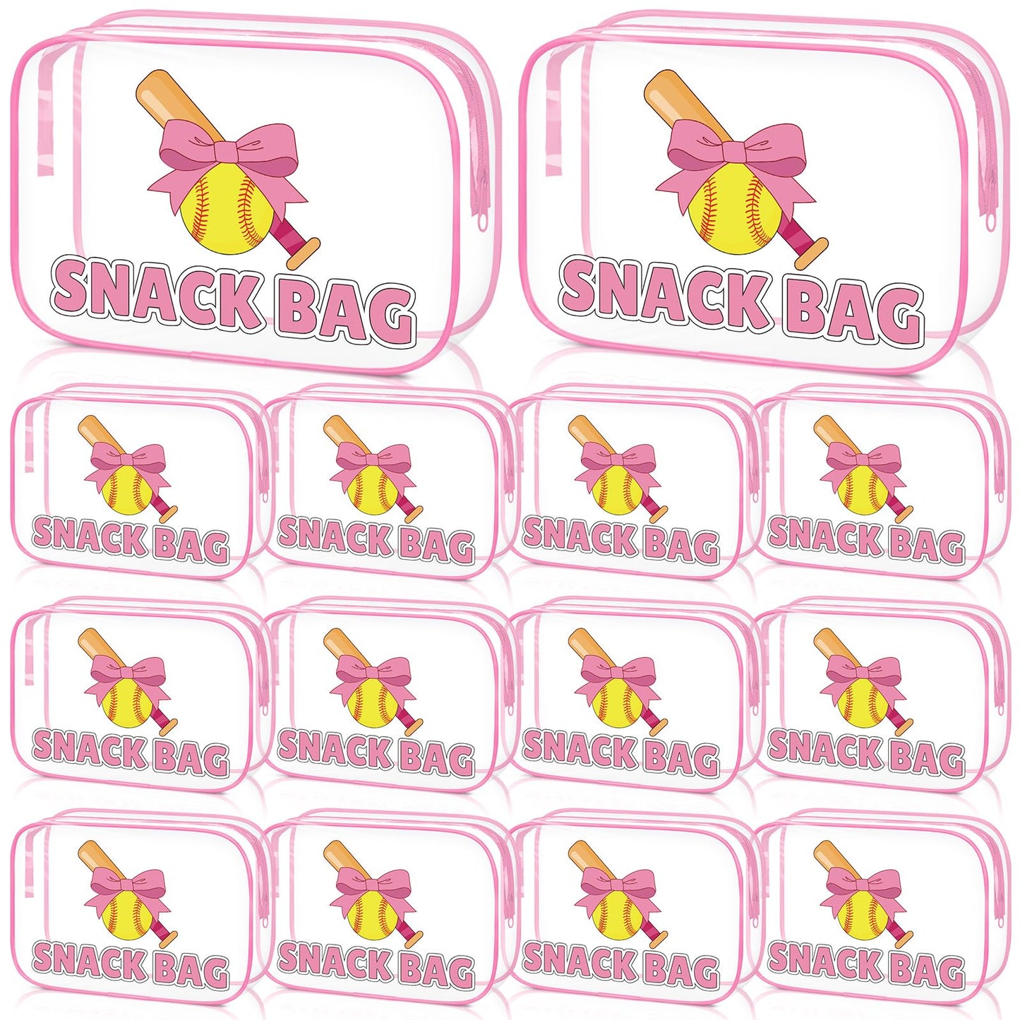 12 Pcs Softball Party Favors Pink Bow Softball Snack Bags Bulk Sport Gifts for Girls Team Soft Ball Goodie Bags Treat Clear Gift Bag for Girls Birthday Back to School, 7.87 x 5.9 x 2.36 Inch