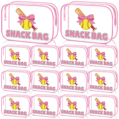 12 Pcs Softball Party Favors Pink Bow Softball Snack Bags Bulk Sport Gifts for Girls Team Soft Ball Goodie Bags Treat Clear Gift Bag for Girls Birthday Back to School, 7.87 x 5.9 x 2.36 Inch