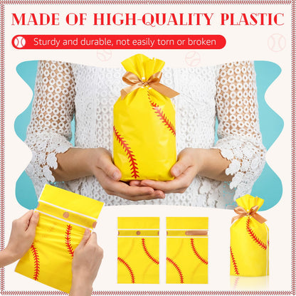 SilTriangle 50 Pcs Softball Party Gift Bags for Team Girls Plastic Softball Snack Bag Goodie Bags with Drawstring for Daughter's Game Party Supplies