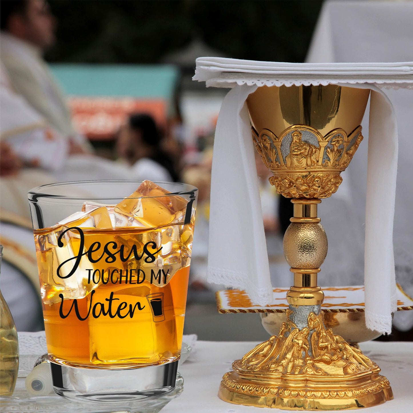 Patelai 2 Pcs jesus Touched My Water Funny Glass Gift for Christmas, Present for Family, Friends, Church Members, Xmas Party 2 oz (2.36 x 1.97 Inch)
