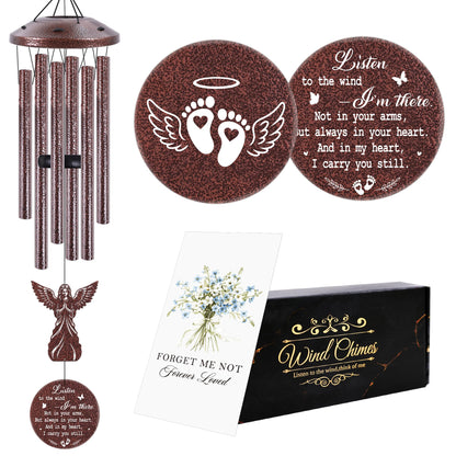 Miscarriage Sympathy Gifts for Mothers, Wind Chimes for Outside, Memorial Wind Chimes with Angel Charm and Sympathy Card for Baby Loss Gifts for Mom Garden Patio Porch