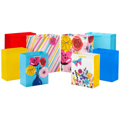Hallmark Assorted All Occasion Gift Bags (8 Bags: 4 Medium 9", 4 Large 13") Flowers, Butterfly, Stripes, Solids for Easter, Birthdays, Bridal Showers, Mother's Day