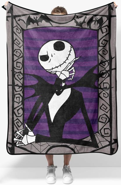 Jay Franco Plush Throw Blanket – Soft & Cozy Fleece Throw for Bedroom & Couch Décor, Official Licensed Product, Gray - Nightmare Before Christmas, 40x50 - Travel Blanket