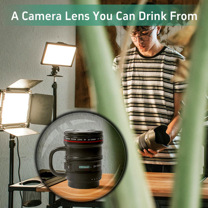 Cabtnca 16Oz Camera Lens Coffee Mug, Cool Photography Gifts for Photographers Christmas, Funny Ceramic Coffee Mug with Lid and Handle