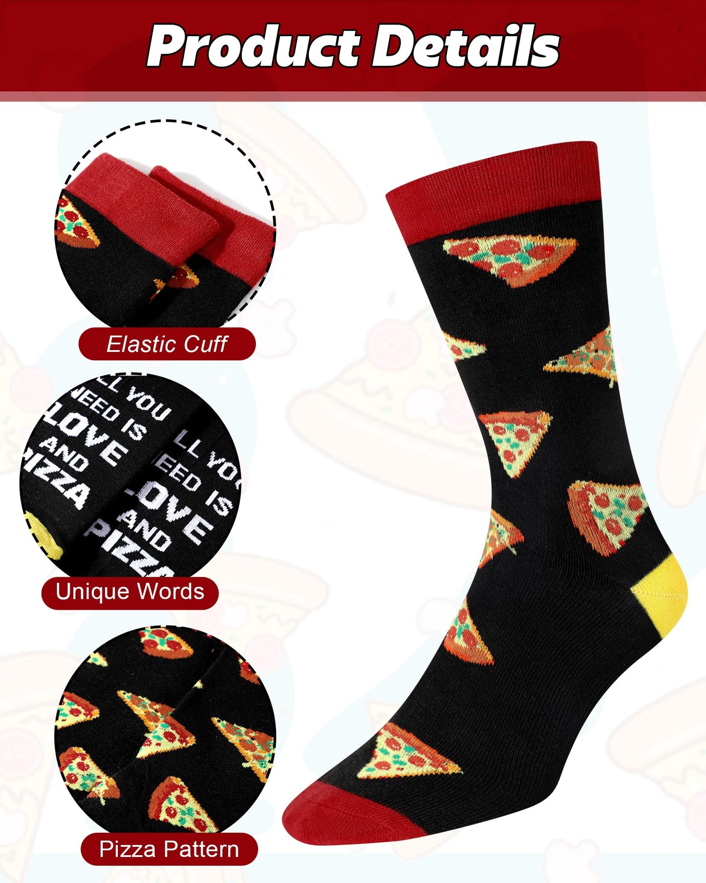 Haysandy 6 Pairs Funny Food Socks for Men Novelty Snack Lover Gift Crazy Design Socks for Pepper Bacon Hot Dogs Burger Pizza