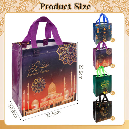 Ramadan Gift Bags, 8Pcs Medium Size Bulk Ramadan Mubarak Bags for Gifts, Reusable Non-Woven Eid Goodie Bag with Handles Treat Bag Perfect for Kareem Eid Mubarak Gift Wrap Goody Party Favor Supplies