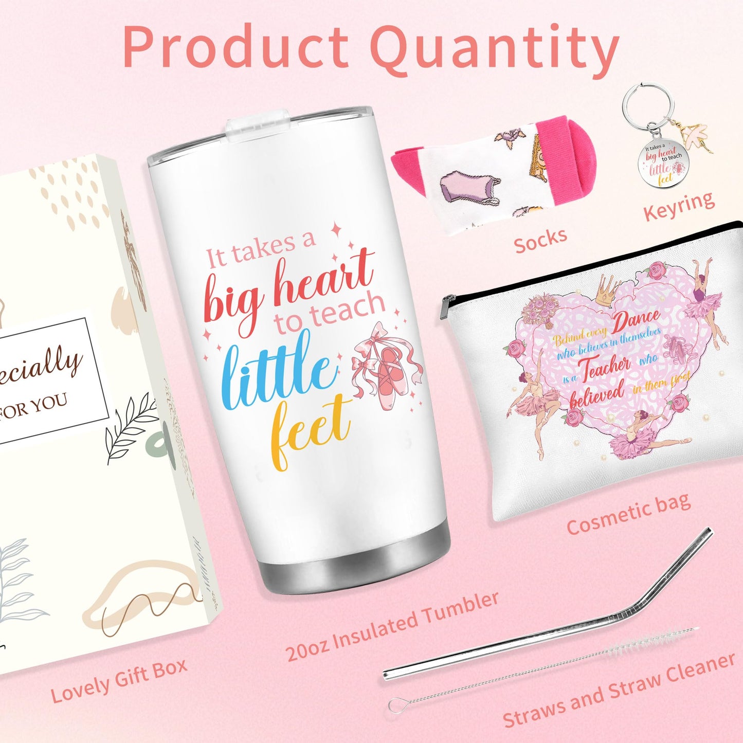 CRASHOT Dance Teacher Appreciation Gifts for Women, Ballet Teacher Gift Set Includes 20 oz Travel Tumbler, Cosmetic Makeup Bag, Socks and Keychain, Dancer Birthday Present