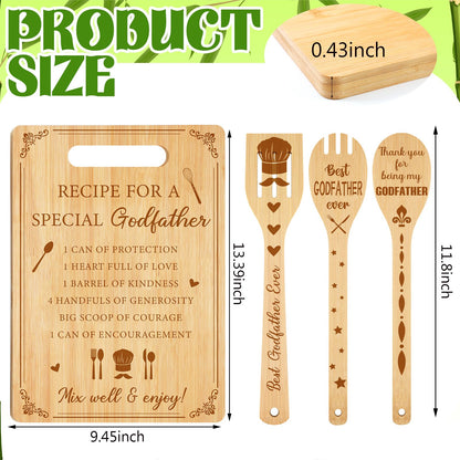 Vesici Godfather Proposal Gifts, Godfather Gifts from Godchild Goddaughter Godson Bamboo Cutting Boards Soup Spoon Spatula for Kitchen Father's Day, Birthday