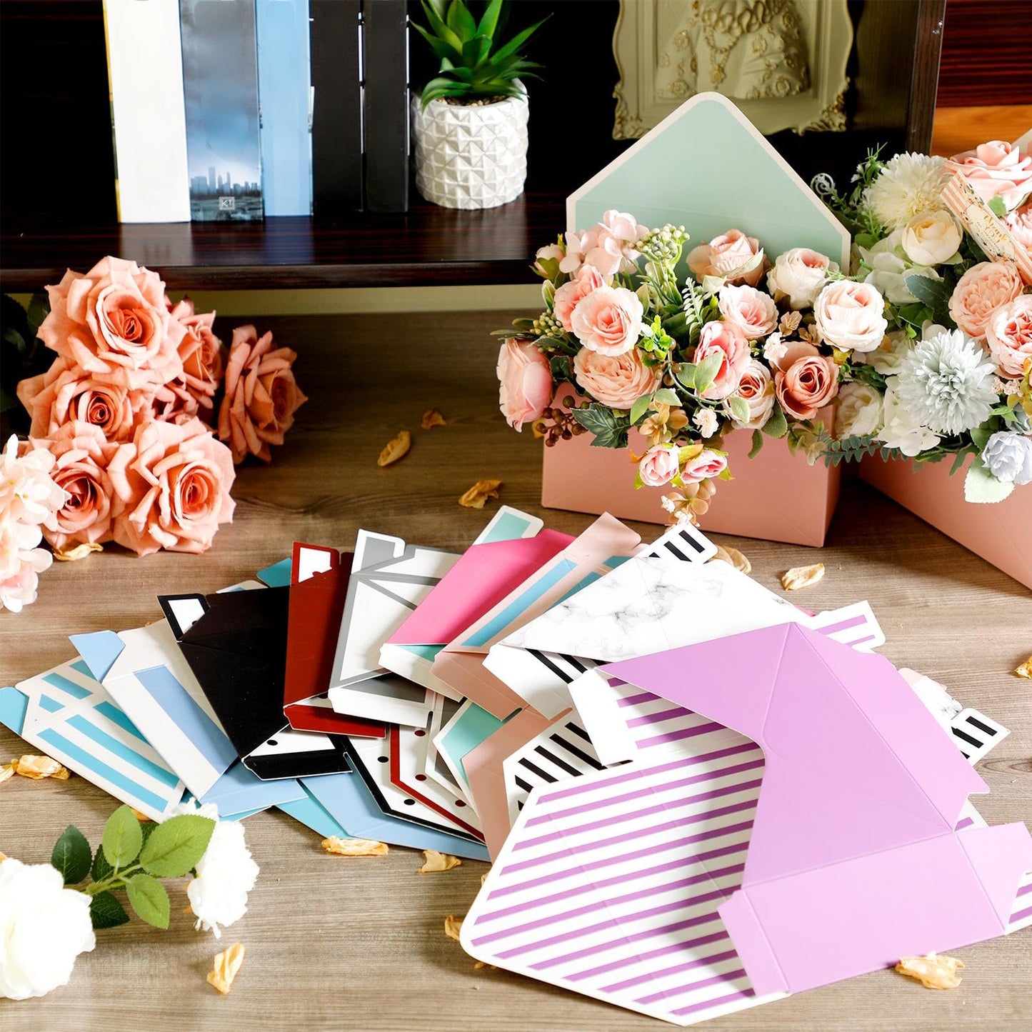 Geyee 16 Pcs Mother's Day Florist Bouquet Envelope Boxes Flower Bouquet Packaging Gift Paper Boxes Gift Wrapping Envelope Box Flower Bags for Graduation Valentines Wedding Party