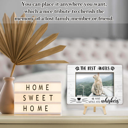 Memorial Gifts for Loss of Cat, Pet Memorial Gifts Wooden Photo Frame with Easel, 4x6 Cat Loss Sympathy Frame for Tabletop Display Photo Insert - G01