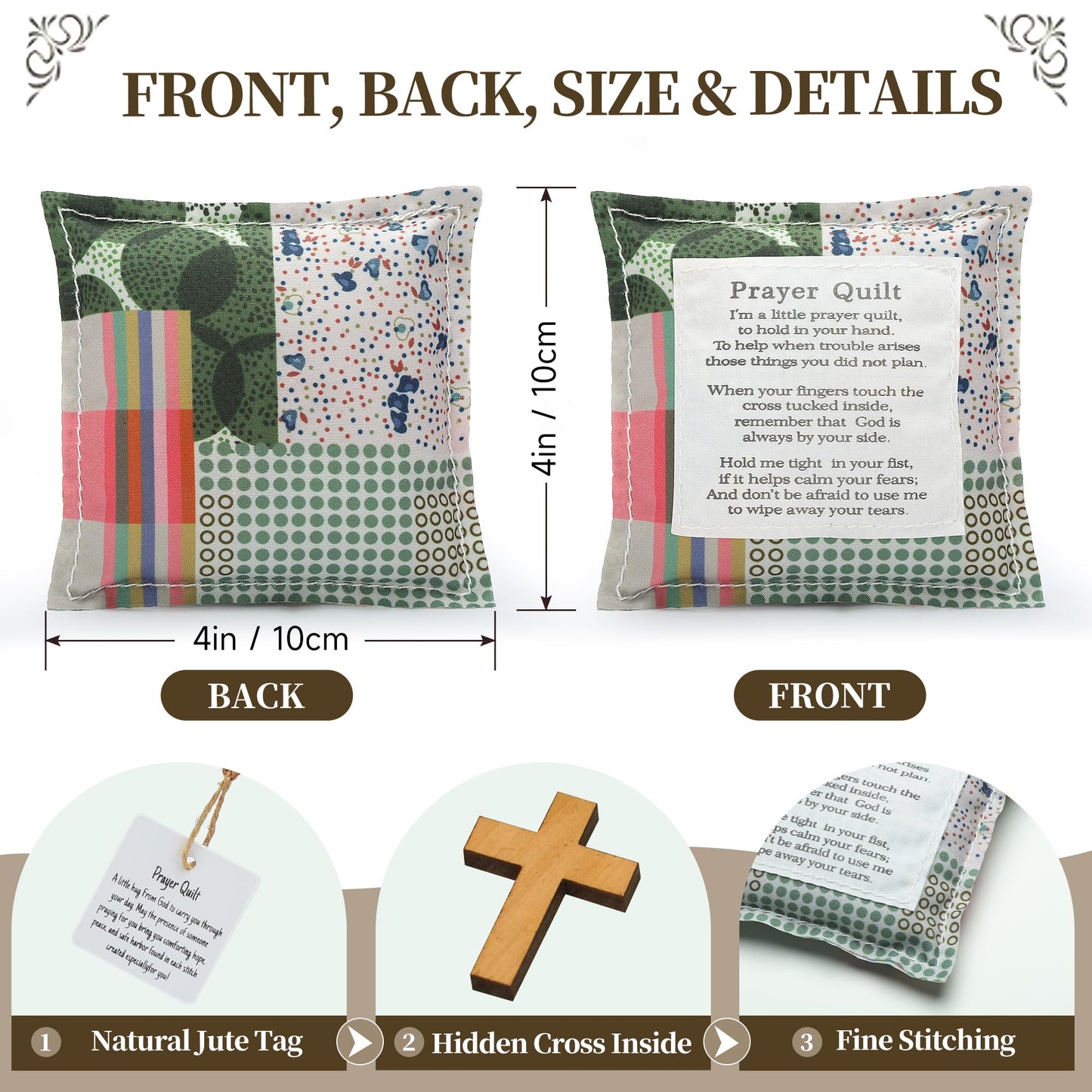 SURDOCA Prayer Quilt with Cross Inside & Greeting Card, Handmade Pocket Prayer Quilt in Gift Box, Christian Get Well & Encouragement Gift for Women & Men