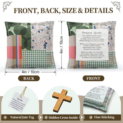 SURDOCA Prayer Quilt with Cross Inside & Greeting Card, Handmade Pocket Prayer Quilt in Gift Box, Christian Get Well & Encouragement Gift for Women & Men