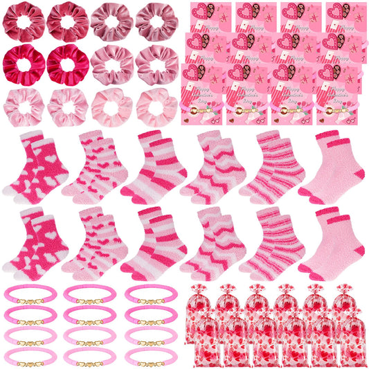 Landical Galentine's Day Gift Include Velvet Hair Scrunchies Plush Socks Bracelets Greeting Cards Gift Bags for Girls Women Galentine's Day Girl's Night Bachelorette Party Supplies