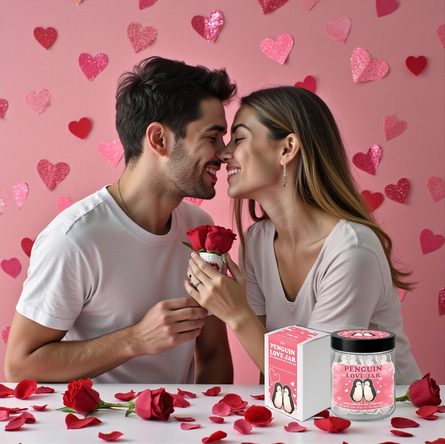 Love Notes Penguin Jar, 60 Penguin Love Notes, Valentines Day Gift for Her, Him, Girlfriend Boyfriend Valentines Day Gifts, Anniversary Birthday Christmas Gift for Couples