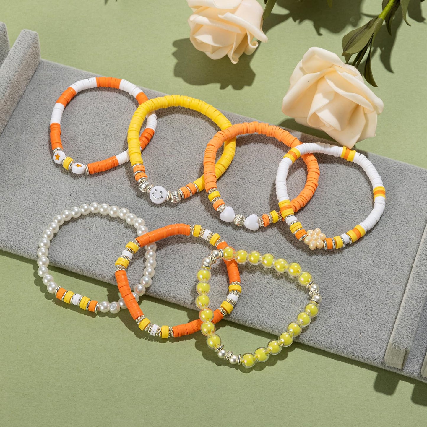 Besydec Jewelry,Heishi Surfer Bracelet Set,Preppy Stuff,Charm Beaded Bracelets,Aesthetic Gifts for Women