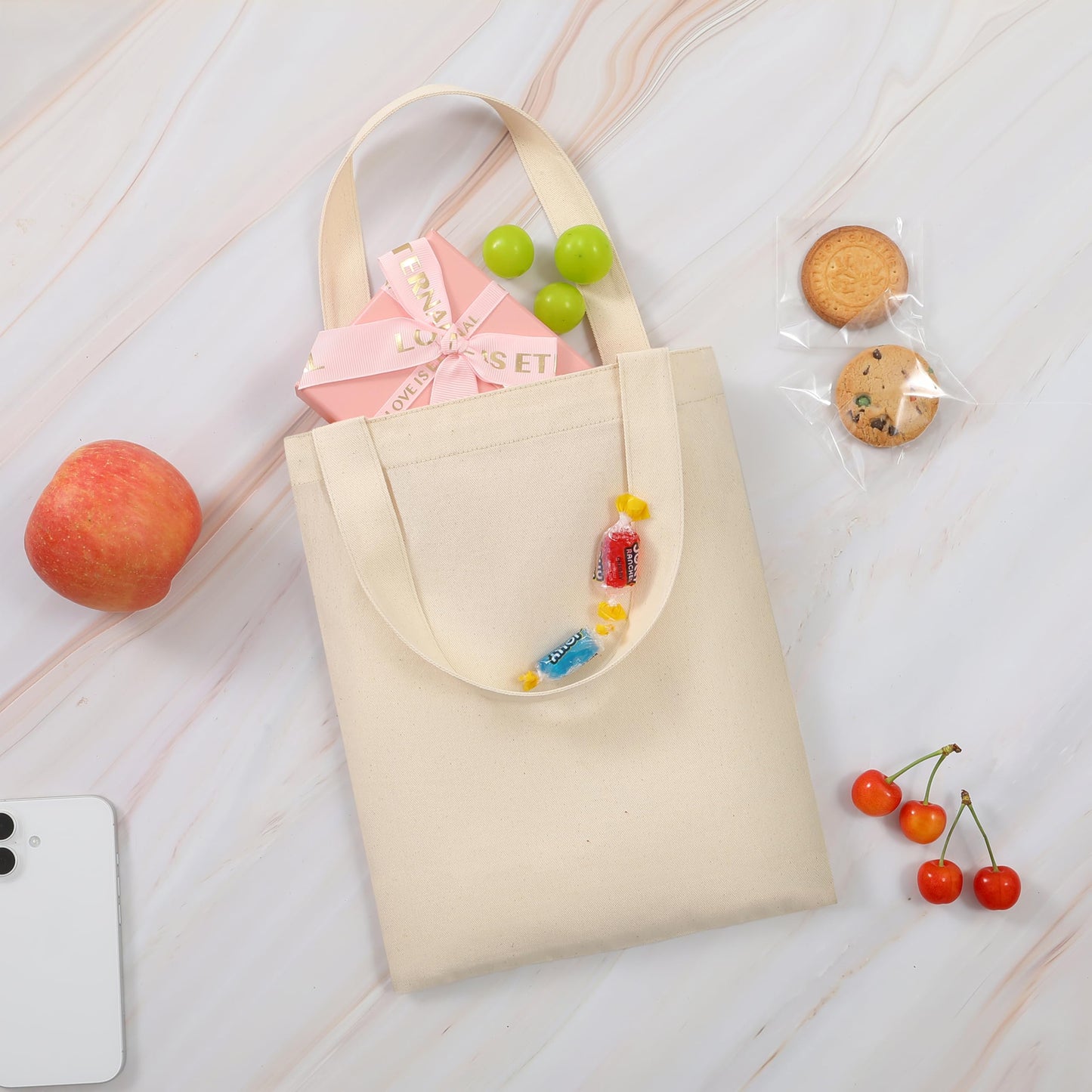 Phicorn Small Canvas Tote Bags, 9" x 11" Reusable Cotton Mini Totes for DIY Crafts, Party Favors and Daily Essentials