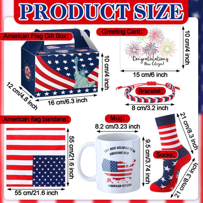 Skylety 6 Pcs New US Citizenship Gifts American Flag Gifts Set with Citizen Coffee Mug American Flag Sock Bandana Bracelet Patriotic Gift Box with Handle Congratulations Card for Veterans