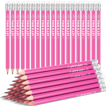 Sinload 36 Pcs Bunco Let's Roll Pencils with Eraser Player Game Scoring, Wooden Pink Pencils Suitable for Writing, Drawing and Bunco Party Supplies