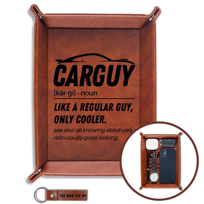 INNObeta Car Guy Gifts for Men - Car Lovers or Enthusiast Valet Tray Gift - Desktop Storage Organizer, PU Leather Bedside Tray for Keys and Coins - Ideal Birthday Present for Men