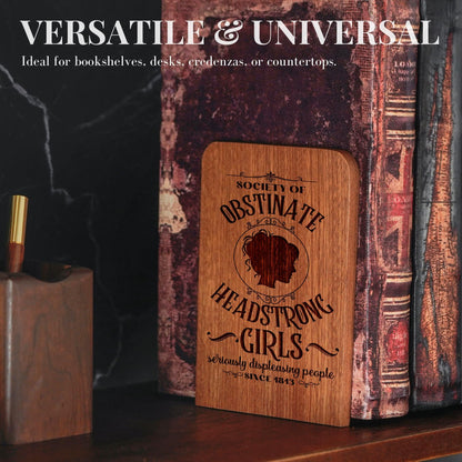 Jane Austen Gifts for Women Men, Novelty Bookends Unique, Pride and Prejudice Gifts for Book Lovers, Heavy Duty Wooden Book Ends for Shelves Decorative(1 Pair, 4.72x6.69 Inches)