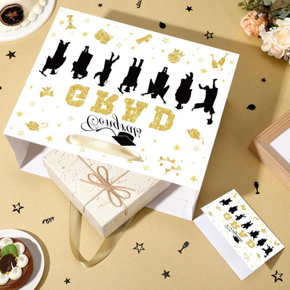 Graduation Gift Bag Class of 2026 Congrats Grad Gift Bag with Tissue Paper and Card Happy Graduation Wrapping Paper Bag for High School College University Gold Glitter Silhouette Theme Decorations