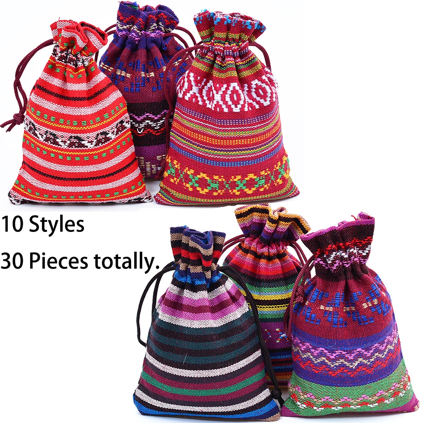 30 Pack Mexican Fiesta Mini Drawstring Gift Bag Egyptian Style Jewelry Coin Pouches Cotton Linen Muslin Burlap Bags for Candy Mexican Themed Fiesta Loteria Party Decorations