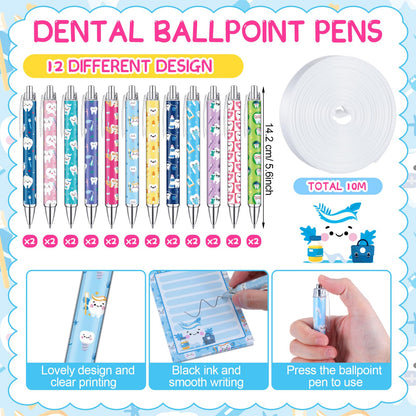 Eaasty 48 Pcs Dental Hygienists Gifts Bulk Tooth Notepads and Ballpoint Pens with Ribbon Dental Assistant Appreciation Gifts for Dentist, Nurse, Doctor, Staff, Coworker