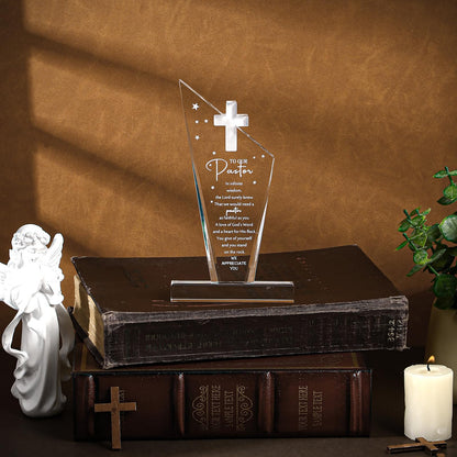 Kosiz 1 Pcs Pastor Christian Gift Appreciation Decorations Acrylic Cross Plaques for Men Women Church Father's Day Retirement Keepsake Religious Thank You Decor Gratitude Saying Sign (Classic Pastor)