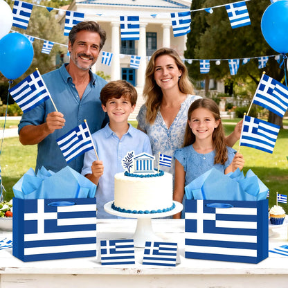 Neptniopllab Greek Flag Gift Bag with Card & Wrapping Papers,Blue White Greece Theme Party Decorations Gift Bag for National Day of Greece,Birthday,Greek Family Gathering Dining,Goodie Treat Bag