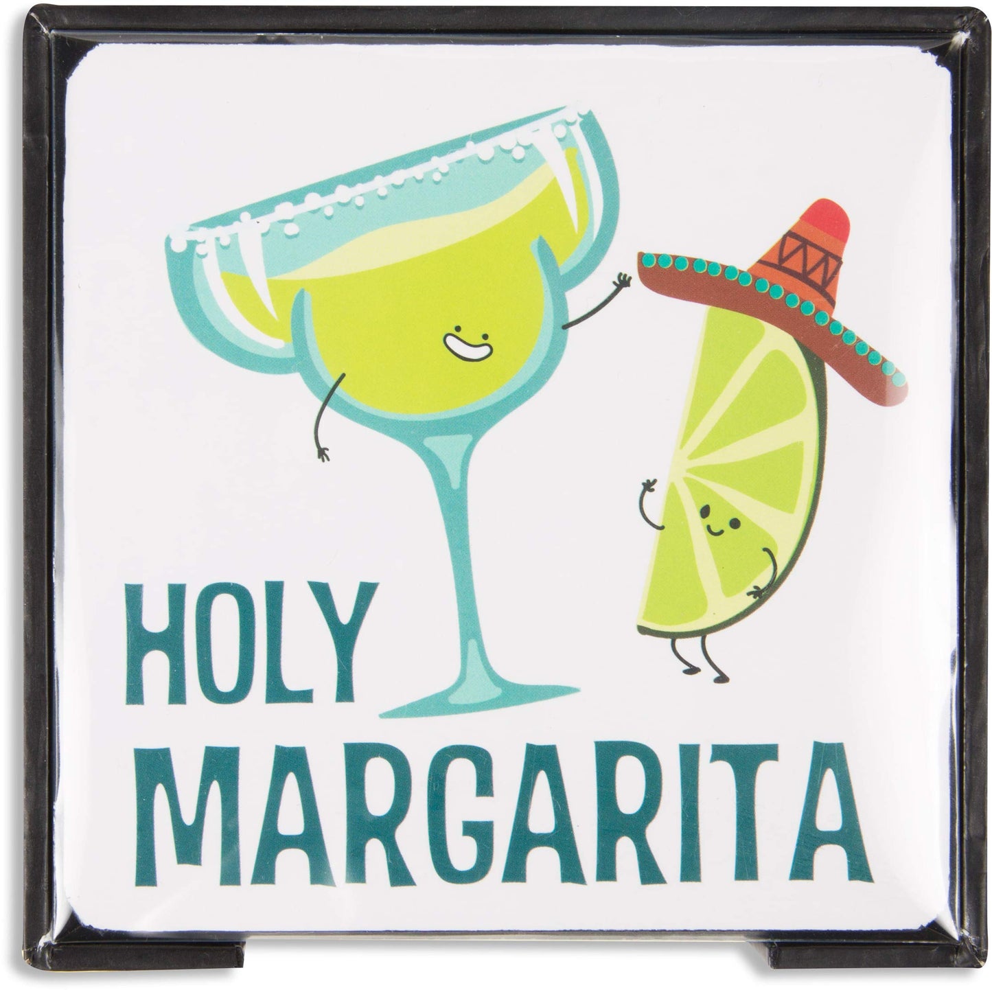 Pavilion - Margarita - 4 Piece Sentiment, Pattern and Character Coaster Set With Box Holder - 4 Inch