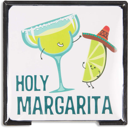 Pavilion - Margarita - 4 Piece Sentiment, Pattern and Character Coaster Set With Box Holder - 4 Inch