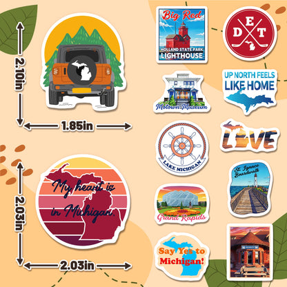 200 PCS Michigan Stickers, Michigan Travel Sticker Pack with 100 Designs, Waterproof Vinyl Vacation Decals for Laptop Water Bottle Travel Journal Party Favors