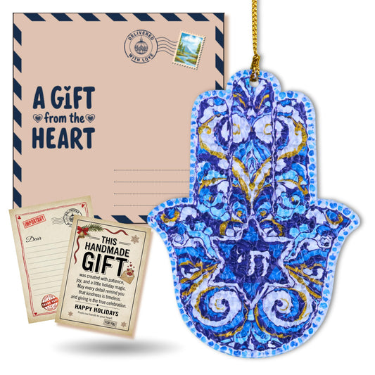 Hamsa Hand Ornament Judaica Gift Jewish Art Star of David Hanukkah Decorations Hamsa Wall Decor Hanukkah Gifts Ornament Car Christmas Decoration Accessory