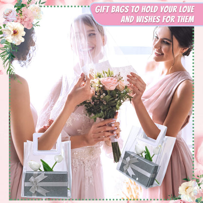 Meanplan 15 Pack Clear Gift Bags with Handles, Reusable Transparent PVC Gift Bags for Gifts, Heavy Duty Plastic Shopping Totes for Birthday, Wedding, Baby Shower, Bridal Party(7 x 8 x 4 Inch,White)