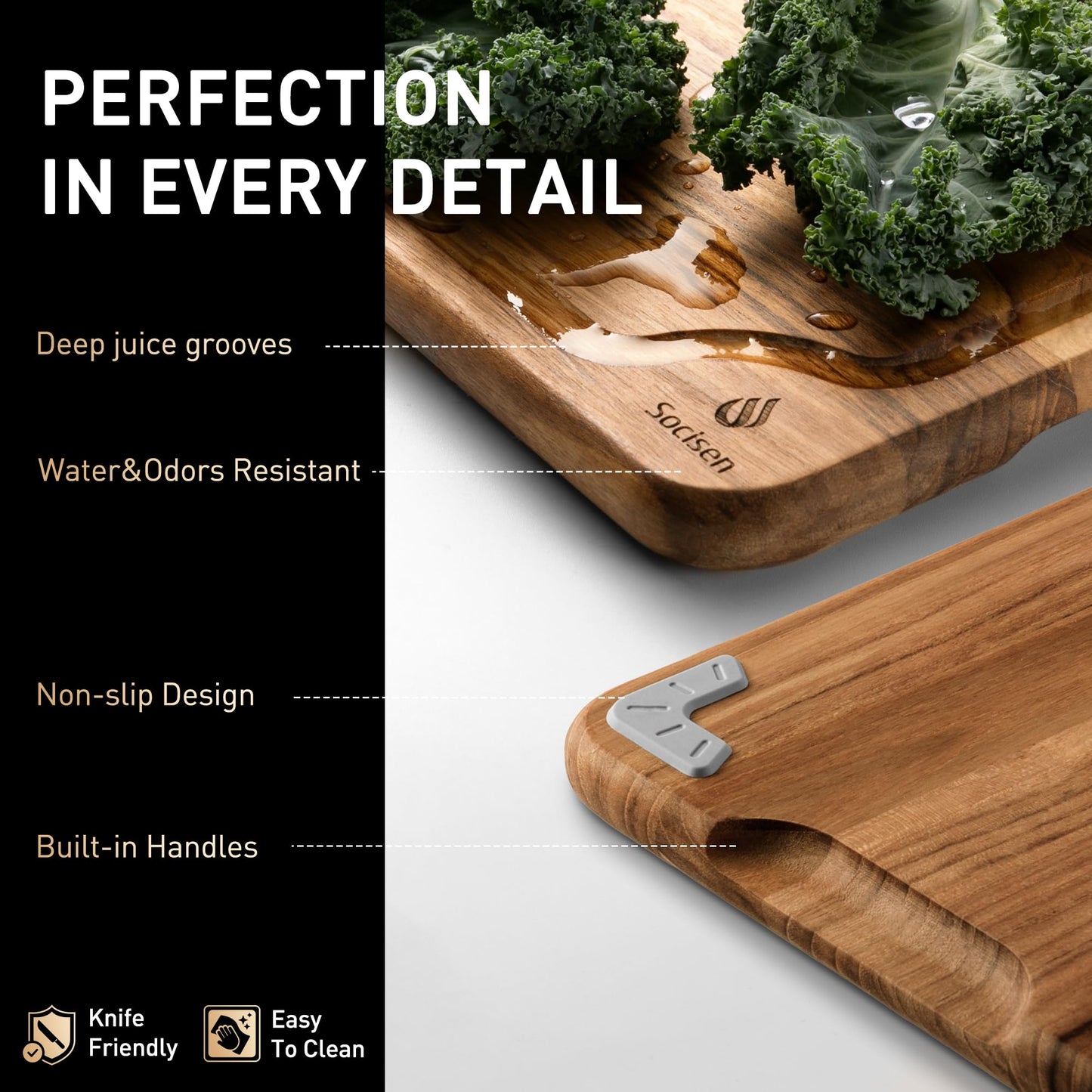 4 Pack Teak Wood Cutting Board Set for Kitchen Heavy Duty Non Toxic Non Slip Solid Thick Wood Haus Chopping Board Extra Large Big Small Meat Best Essential House Warming Hostess Host Gift