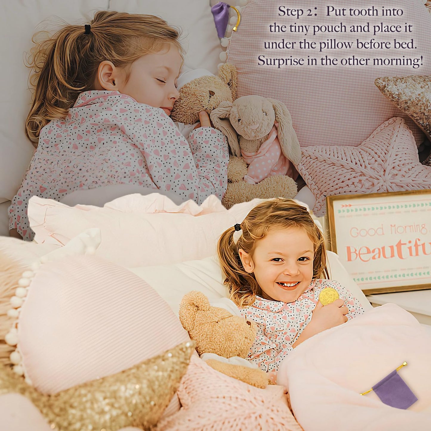 Tooth Fairy Gifts for Boys & Girls,Tooth Fairy Coins Keepsake Kit, Golden Tokens with Tooth Pouch,Letter from Tooth Fairy