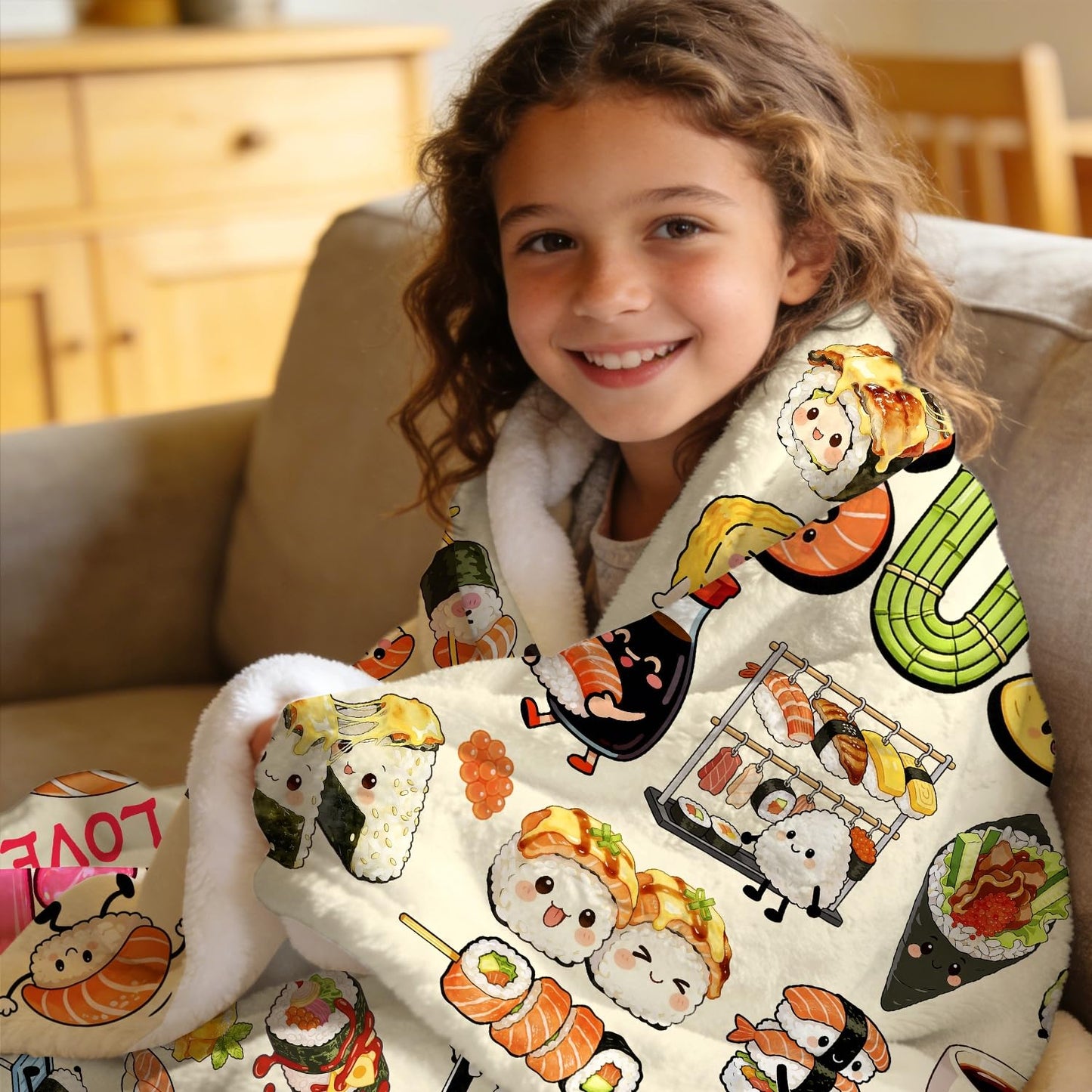 Sushi Blanket Gifts Soft Flannel Sushi Loves Throw Blanket Cute Food Themed Bedding Dceor for Women Girls Kids Adults 50"x40"