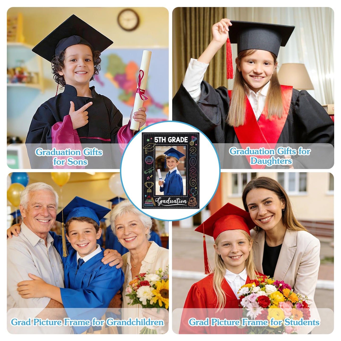 PETCEE 5th Grade Graduation Gifts - 5th Grade Graduation Picture Frame 2026 4"x 6" Fifth Grade Grads Decorations Photo Frame Keepsake for Kids Boys Girls Class of 2026 Gifts for Elementary School