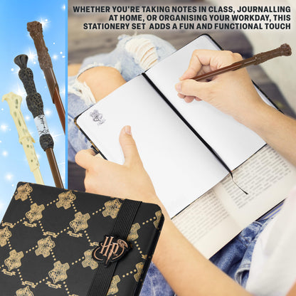 Get Trend Harry Potter Gifts Stationary Set with Cute Notebook Ball Point Wand Pens Pencil Case Stickers Cute Stuff Hogwarts Journal Accessories (Black Harry Potter)