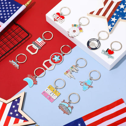 Landical 12 Pcs Chicago Keychains Souvenir Bulk Bottle Opener Keyring Chicago Theme Gifts City Keychains Women Travel Gifts