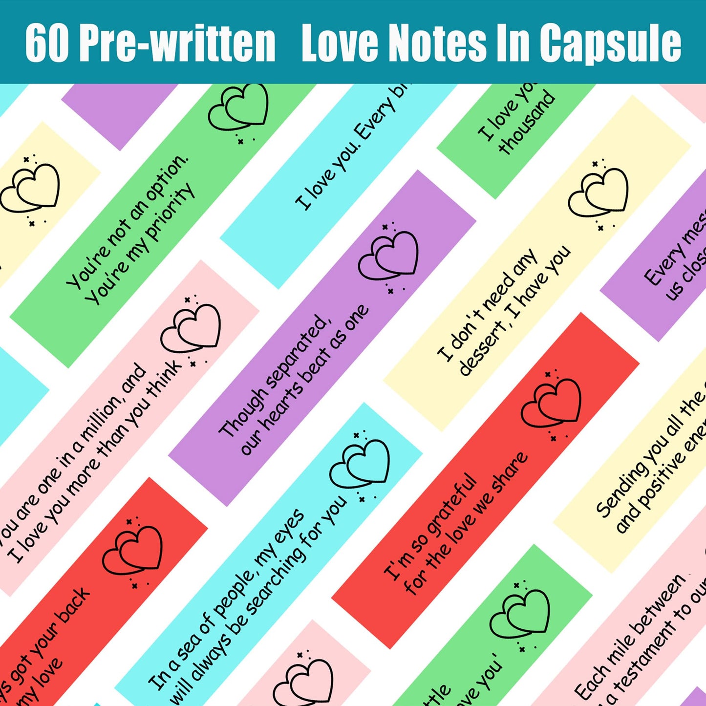 HIONXMGA Long Distance Relationship Gifts - (60PCS) Pre-Written Love Message Capsules In A Plastic Bottle Cute Gifts for Him Her Boyfriend Girlfriend Anniversary Birthday Valentines Day Gifts