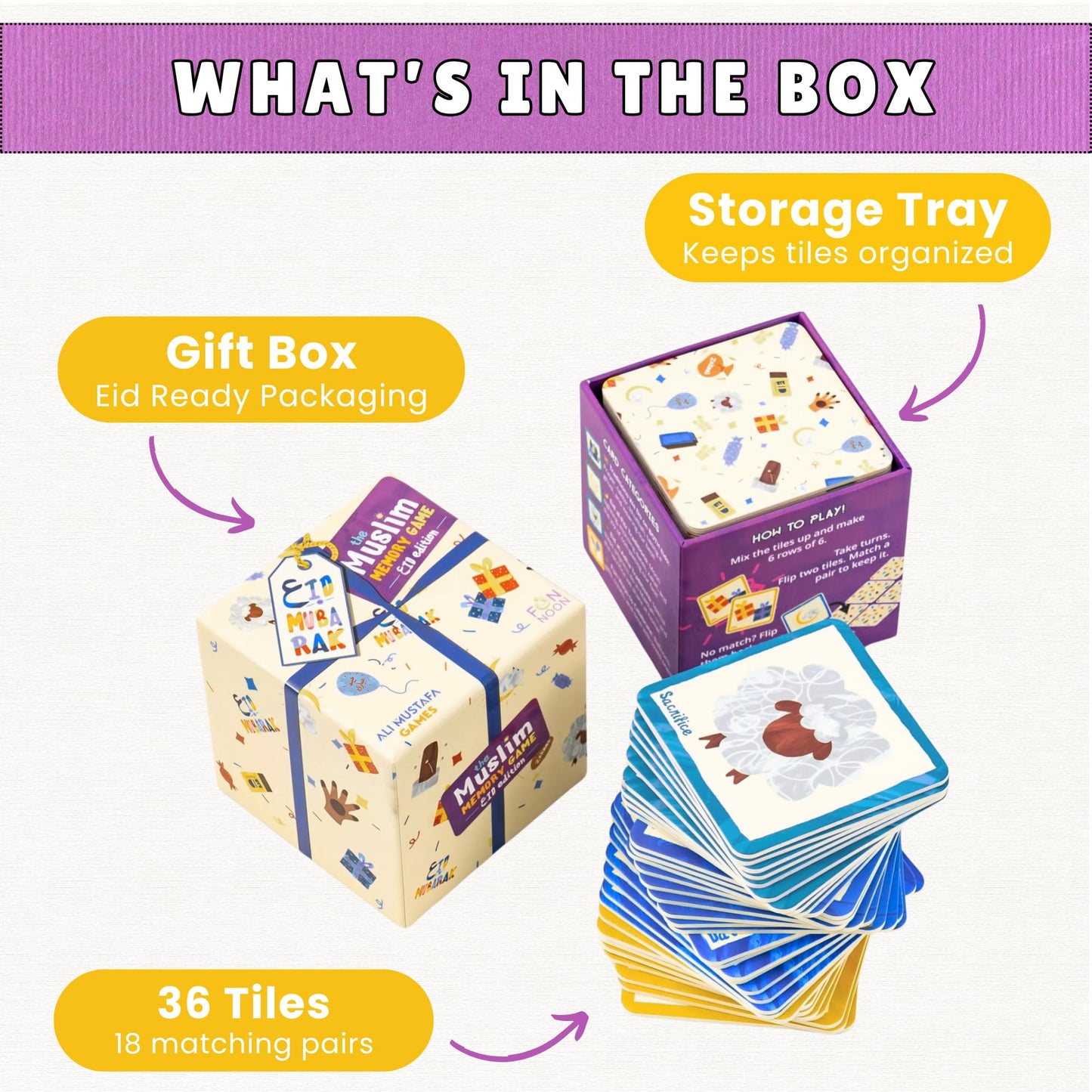 The Muslim Memory Game Eid Edition, Ramadan Gifts for Kids Ages 4-8, Islamic Educational Toy, Eid Gifts for Children, Screen-Free Family Matching Game with Arabic Guide
