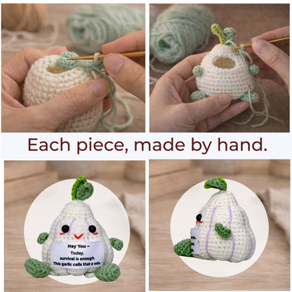 Handmade Crochet Decorative Gift with Meaningful Quote – Garlic Friends Design – Cute Design Collection for Men and Women, Romantic Gift for Valentine's Day, Birthday, and Christmas