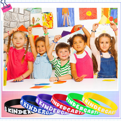 Simgoing 120 Pcs Kindergarten Rubber Bracelets Kindergarten Themed Silicone Wristbands Back to School Party Favors Classroom Decor Supplies Exchange Gifts