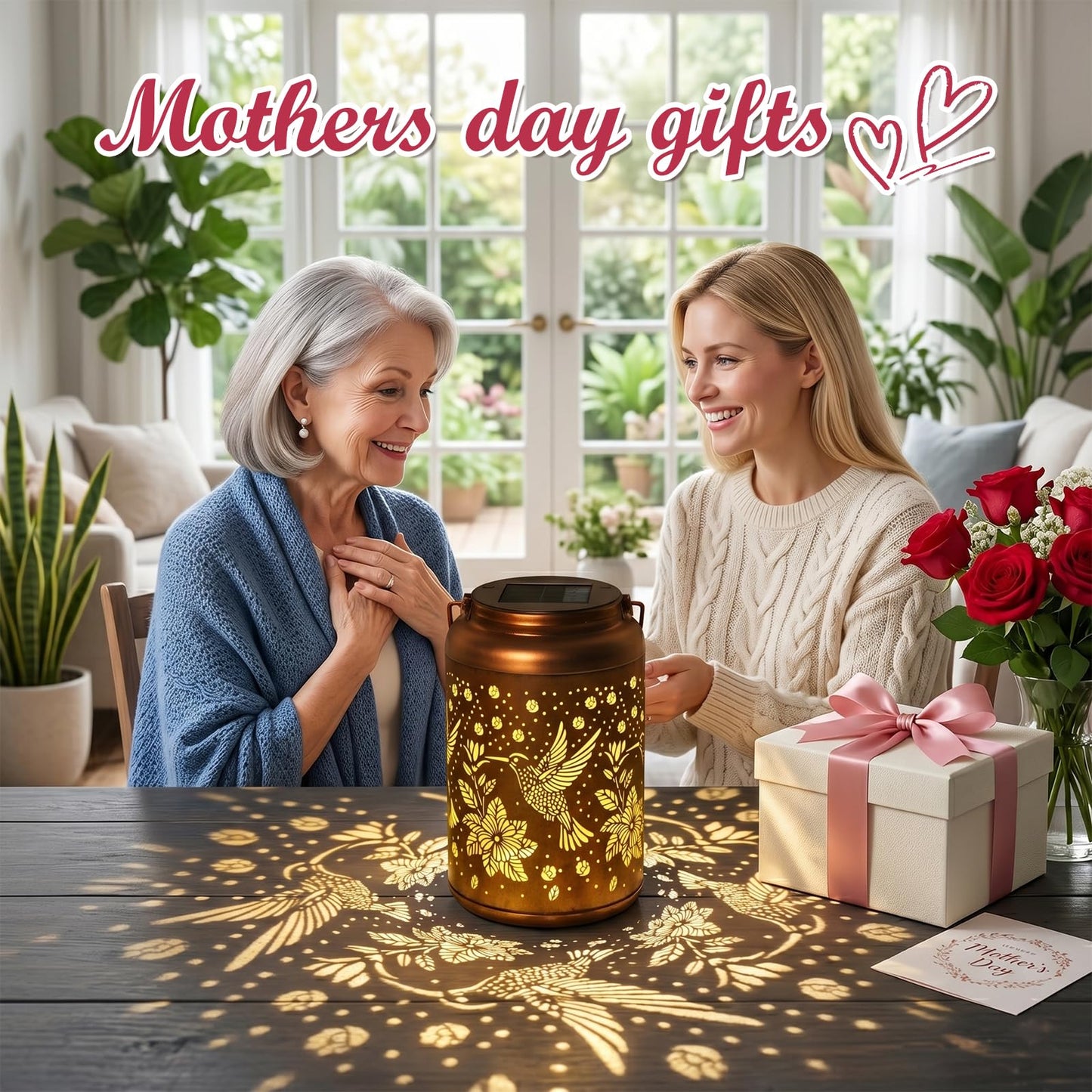 Birthday Day Gifts for Women, Garden Decor Hummingbird Solar Lanterns Outdoor Waterproof, Mothers Day Gifts for Mom Grandma, Hanging Solar Lights Outside Gardening Gifts
