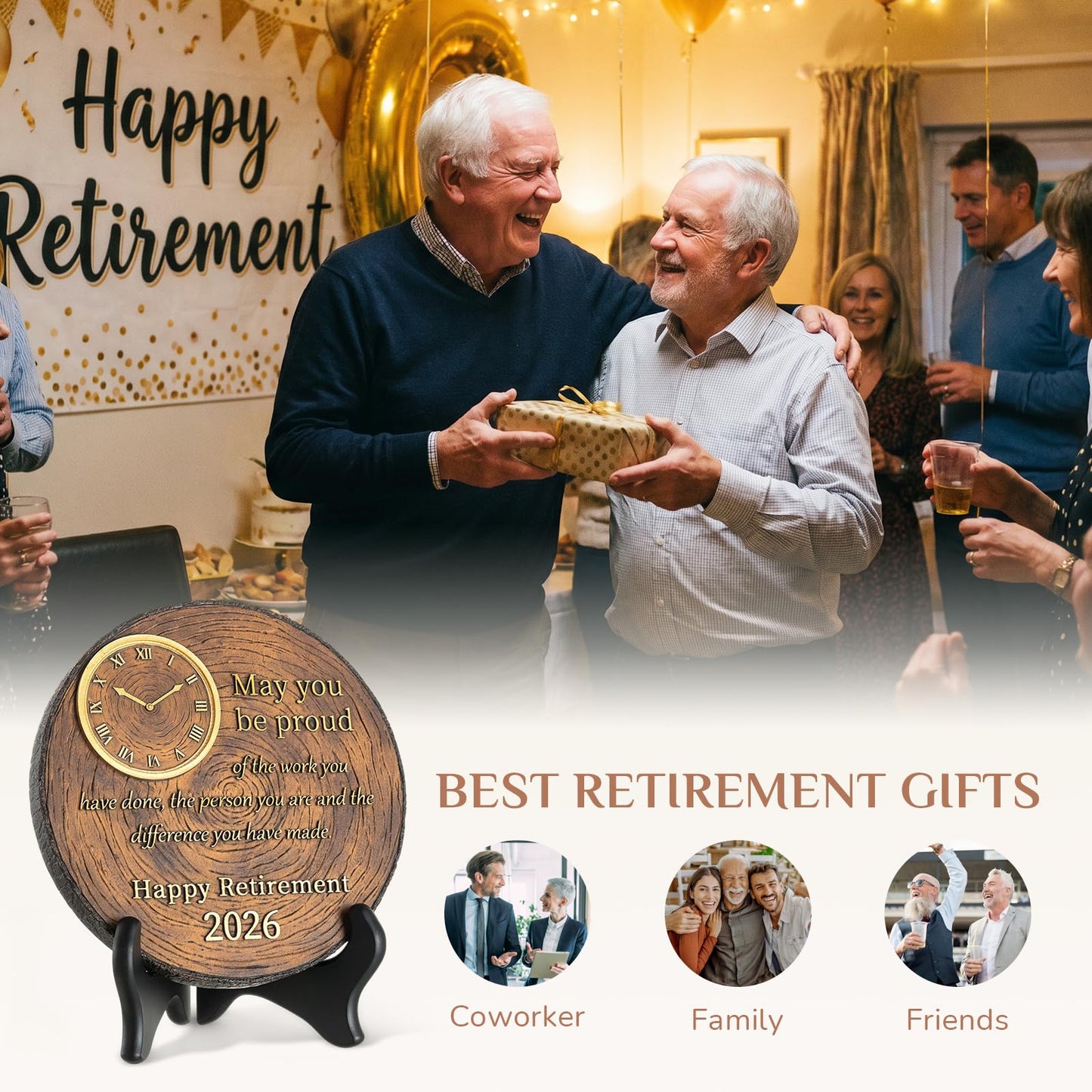 Storieme Happy Retirement Gifts for Men: 7" Cool Plaque Gift for Retirement Party Table Decorations - 2026 Retired Gifts Ideas for Man Teacher Coworker Boss